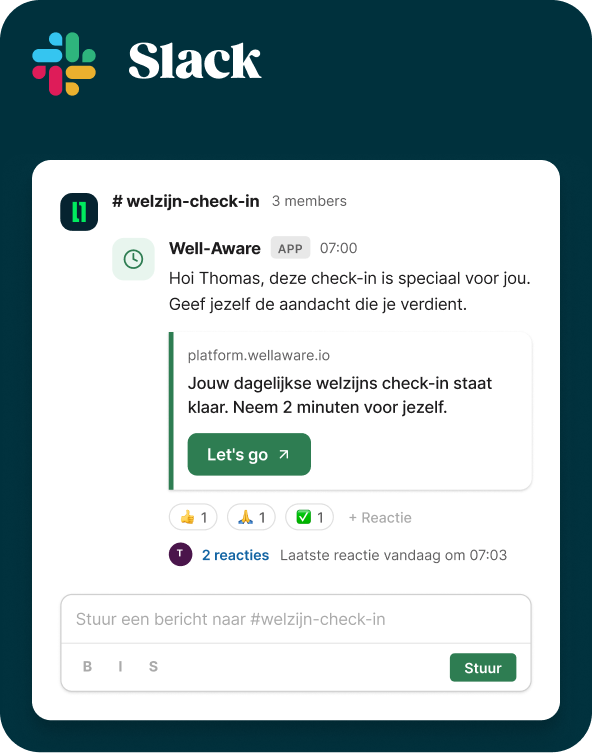 Well-Aware check-in via Slack