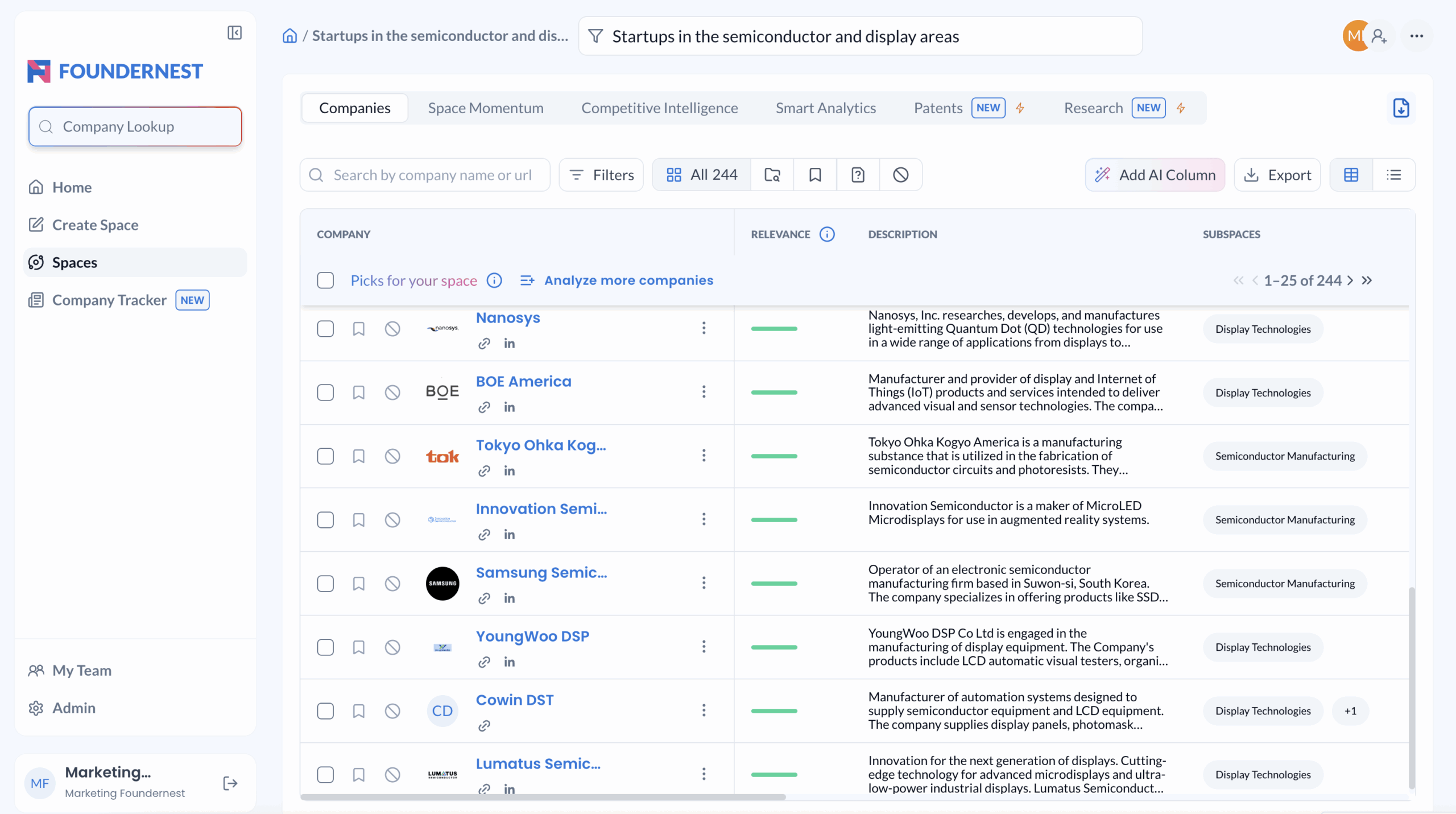 FounderNest screen - Startups in semiconductor
