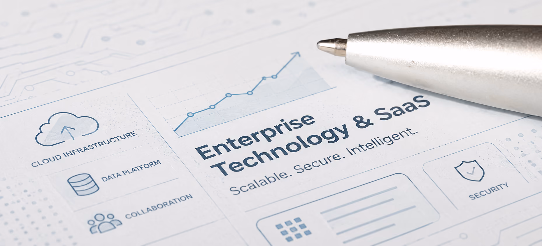 Enterprise SaaS strategy document featuring cloud infrastructure, security, analytic, and salable business