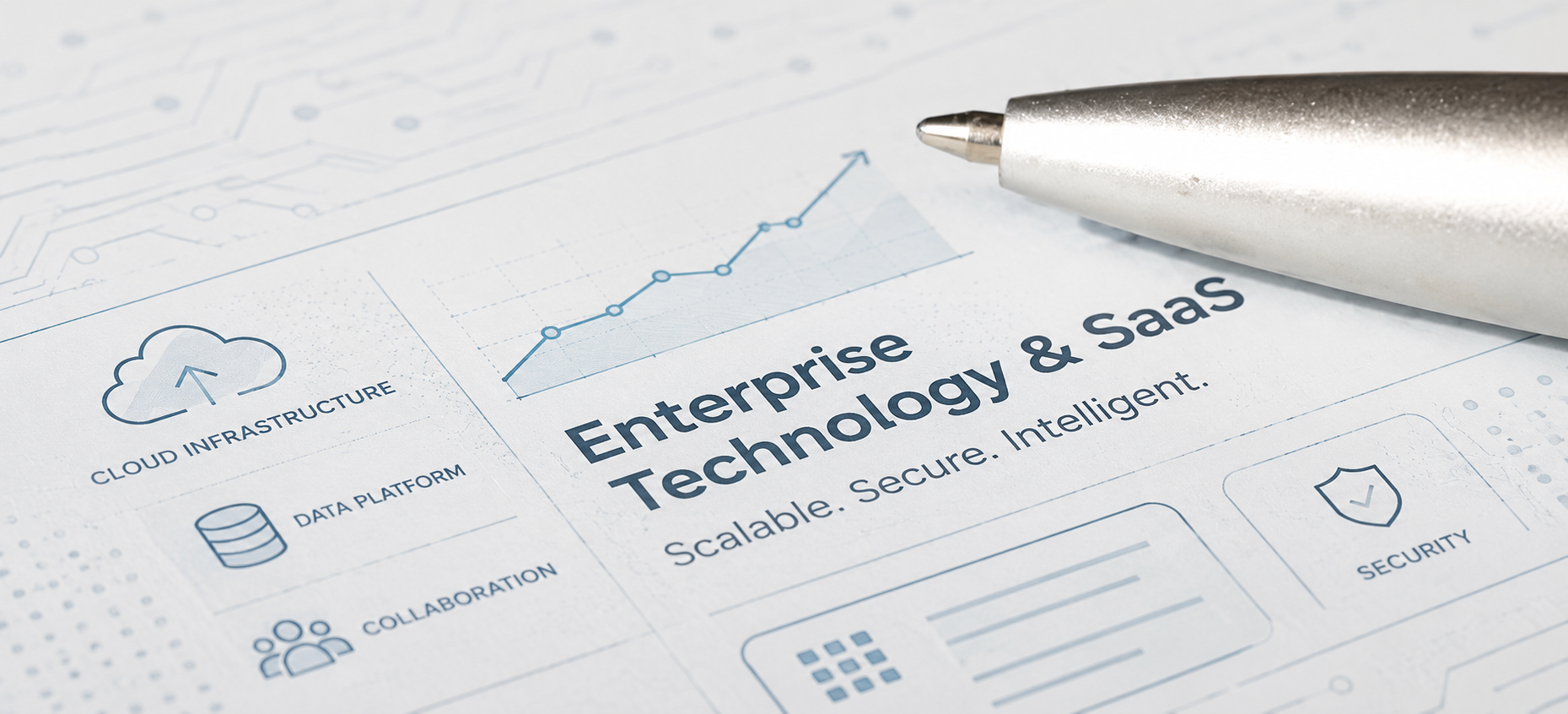Enterprise SaaS strategy document featuring cloud infrastructure, security, analytic, and salable business