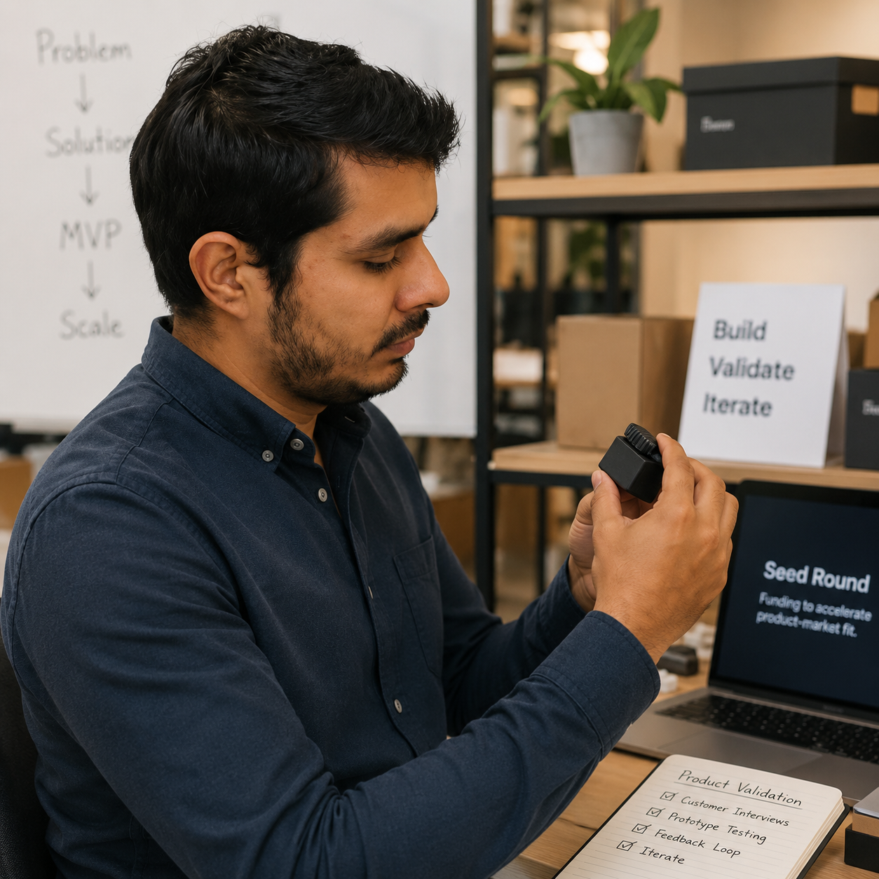 Founder validates hardware prototype while preparing early-stage venture capital fundraising strategy and grow