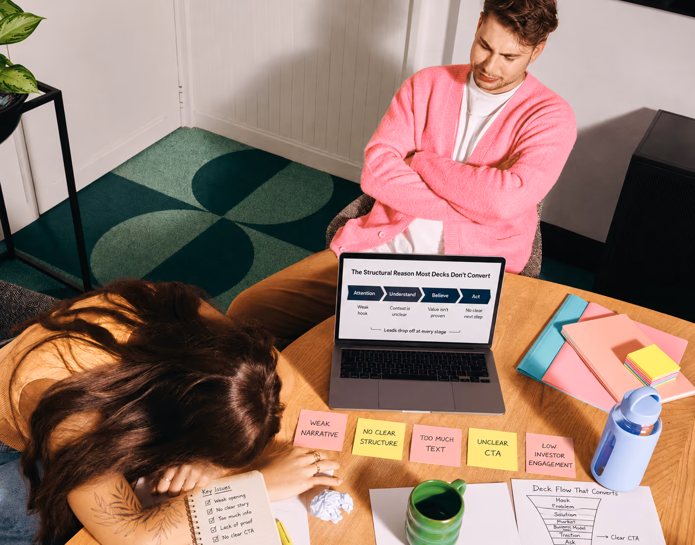 Startup pitch review highlighting common presentation mistakes that reduce investor engagement and conversions