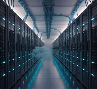 Modern AI and machine learning server infrastructure with high-performance data center racks powering scalable
