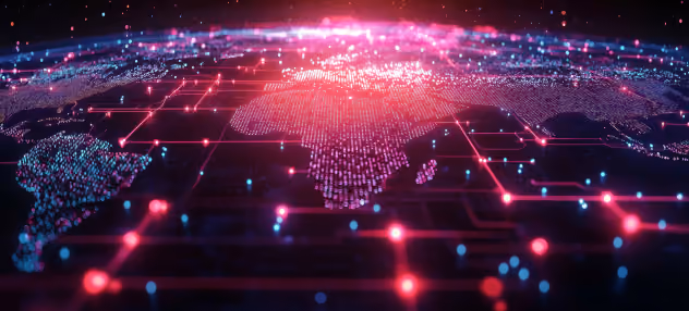 Global networking and communications infrastructure visualizing secure digital connectivity across interconnec