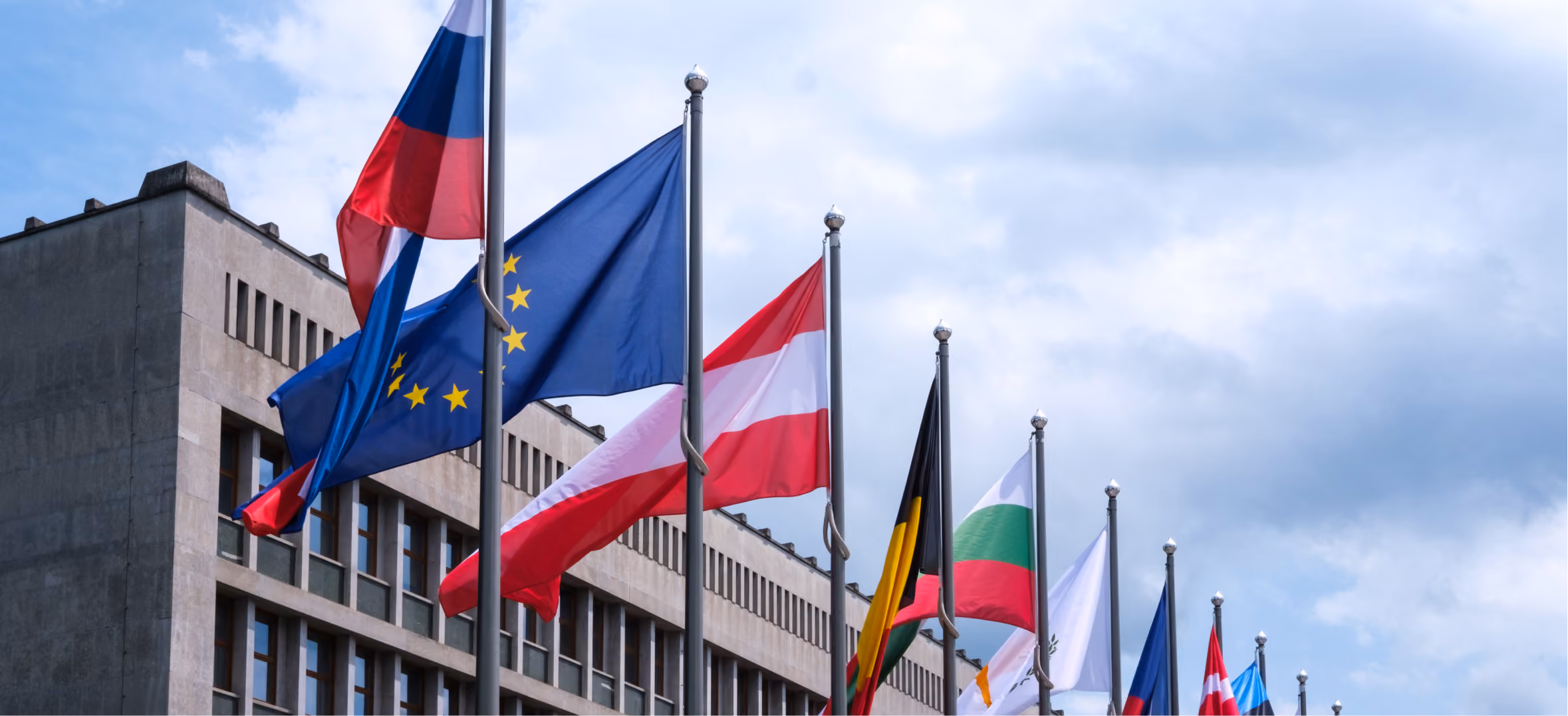 National and regional flags representing multilateral institutions, diplomacy and international collaboration
