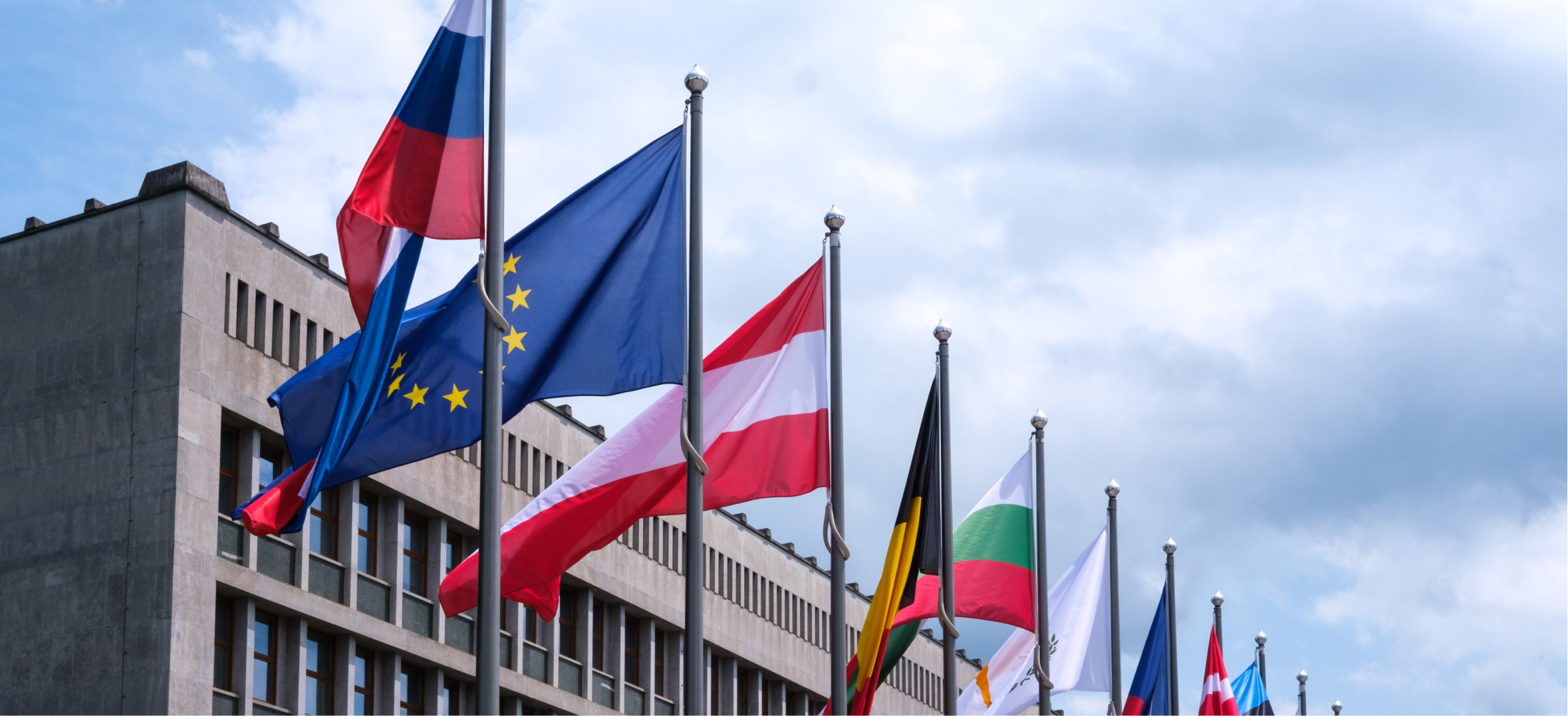 National and regional flags representing multilateral institutions, diplomacy and international collaboration