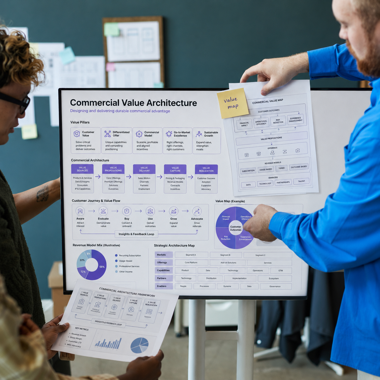 Commercial value architecture presentation explaining HealthTech strategy, value creation, and market positioning