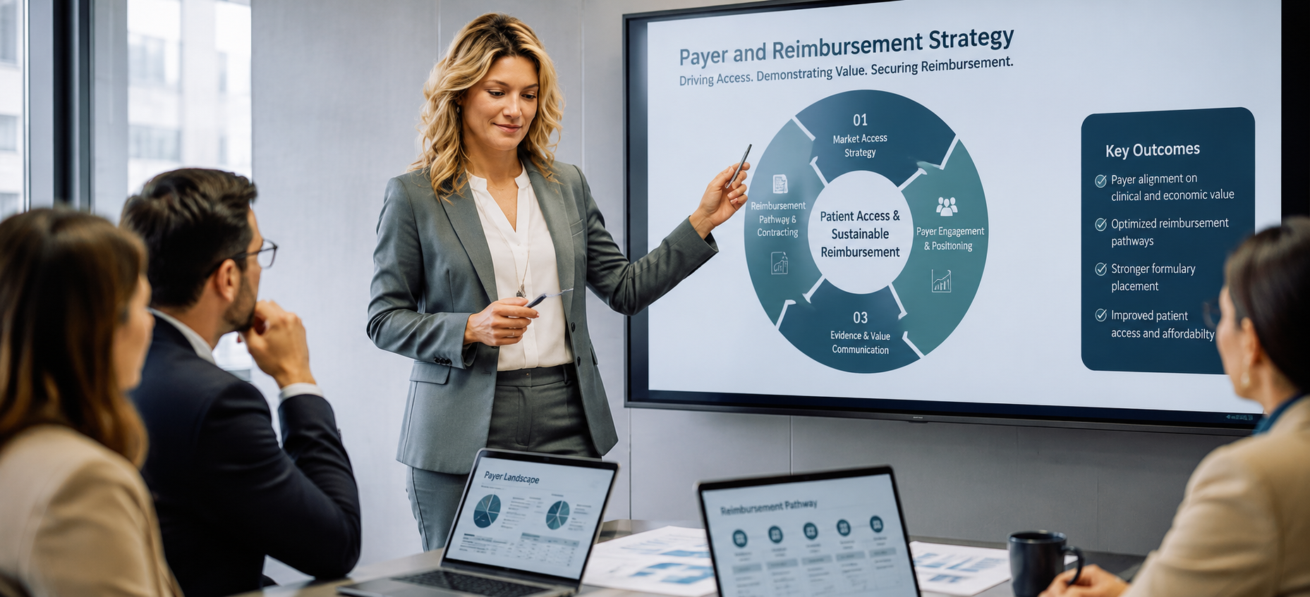 Payer reimbursement strategy presentation covering market access, reimbursement planning, and HealthTech value evidence
