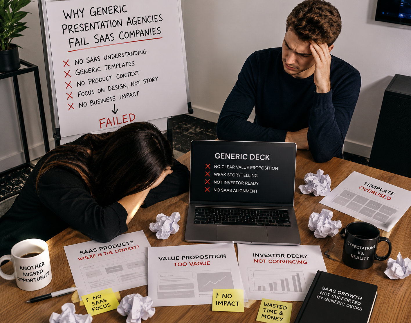 SaaS presentation comparison explaining why generic agencies fail to deliver investor-ready business presentations