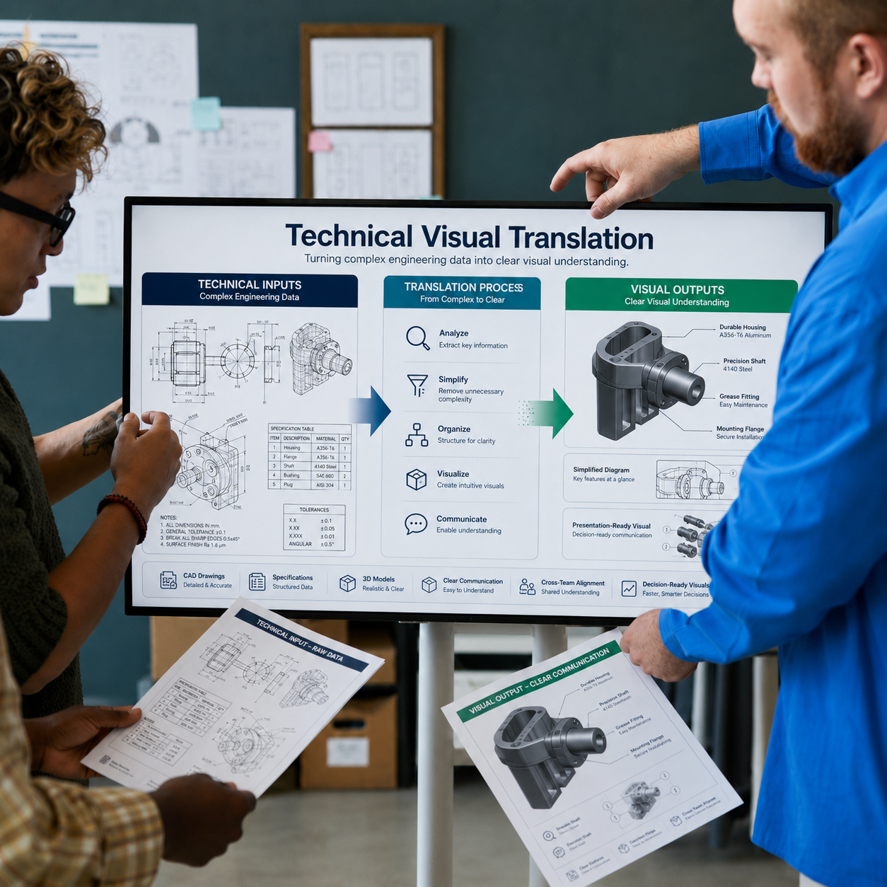 Houston presentation design agency transforming technical engineering drawings into clear presentation visuals.