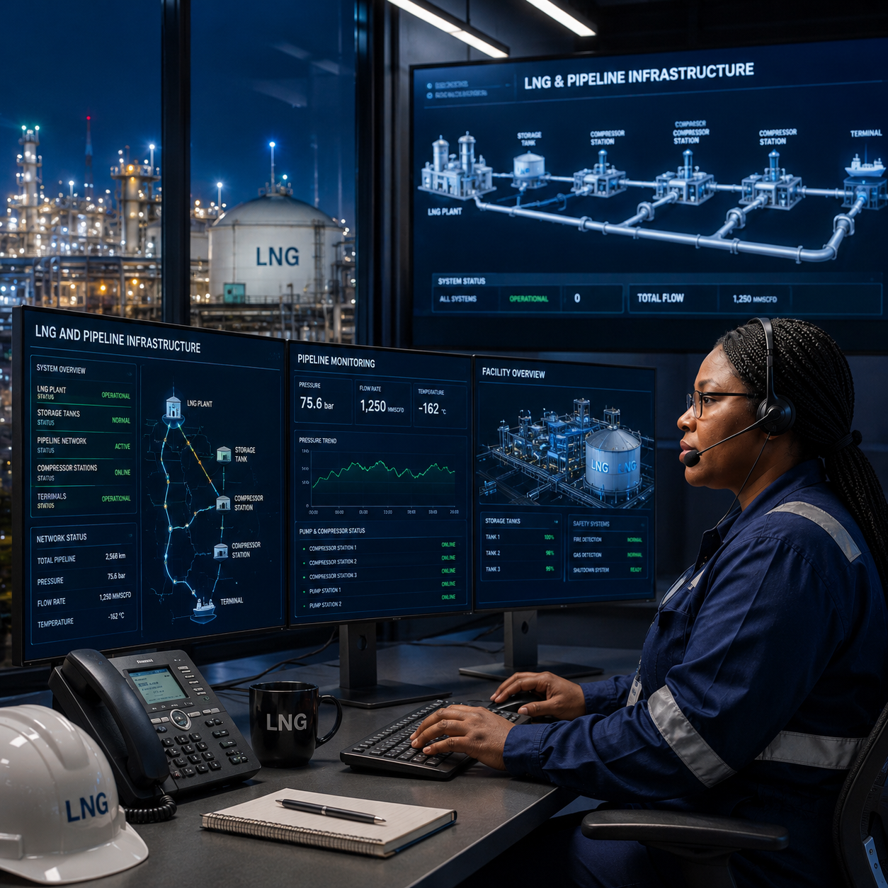 LNG infrastructure dashboard presentation designed by a Houston presentation design agency for energy executives.
