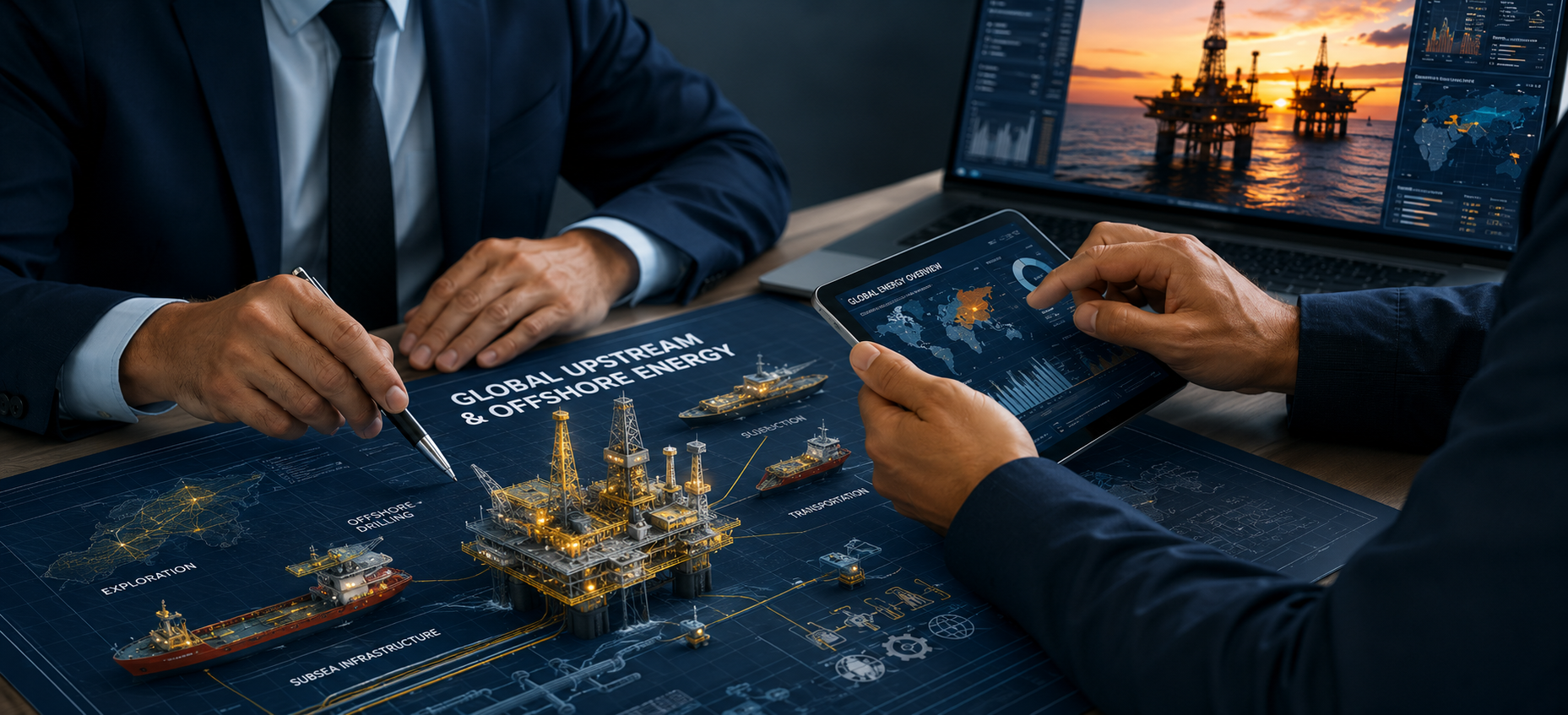 Houston presentation design agency creating offshore energy presentation with engineering and operations visuals.