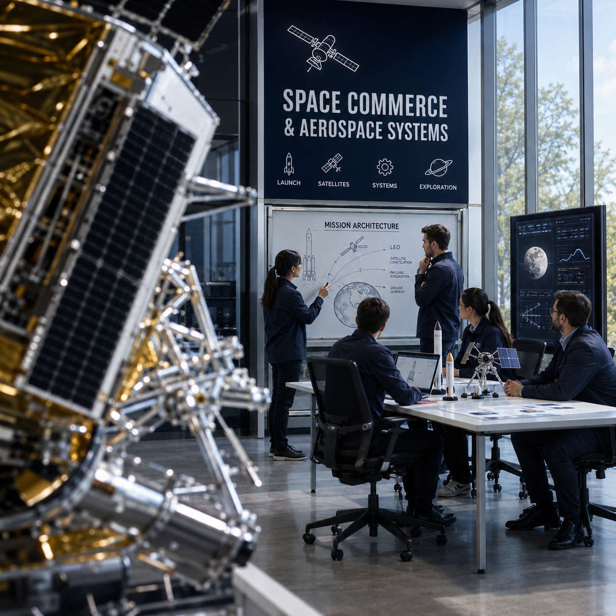 Aerospace systems presentation designed by a Houston presentation design agency for space technology companies.