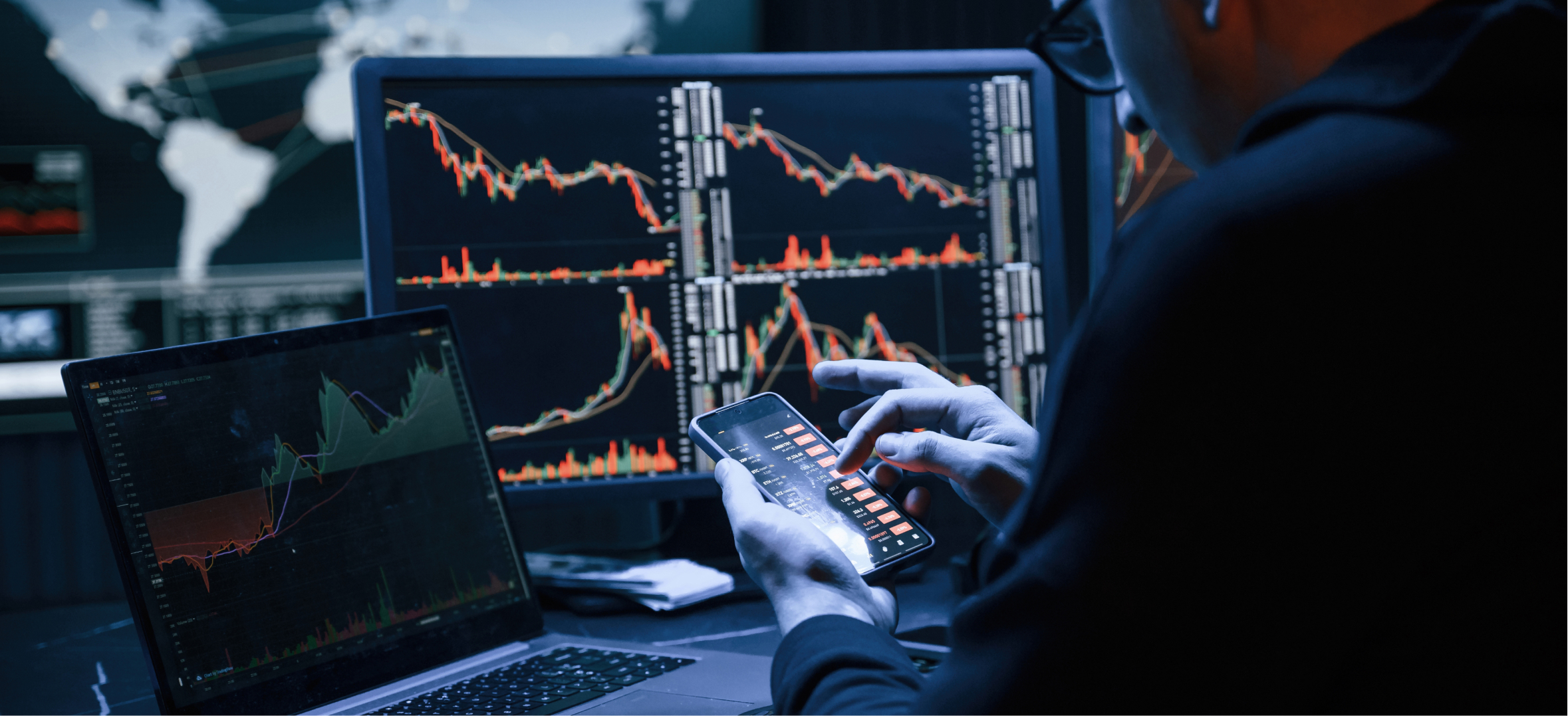 Financial analyst reviewing cybersecurity investment performance across secure monitoring dashboards and repor