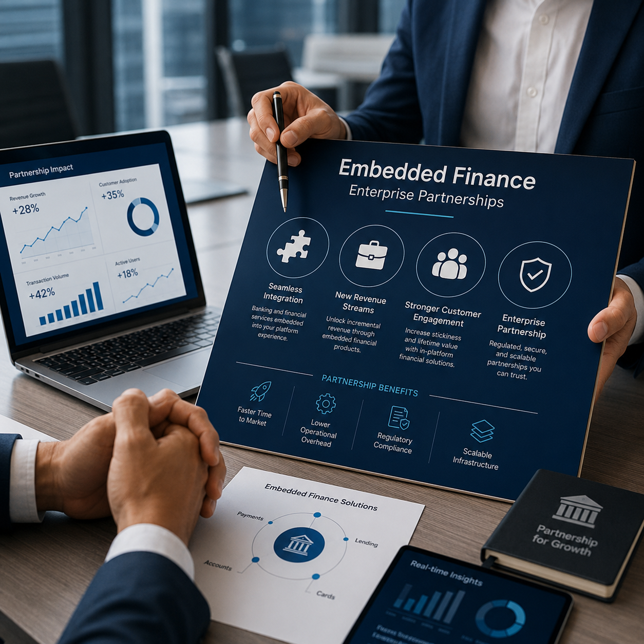 Embedded finance presentation highlighting enterprise partnerships, revenue growth and secure fintech integration