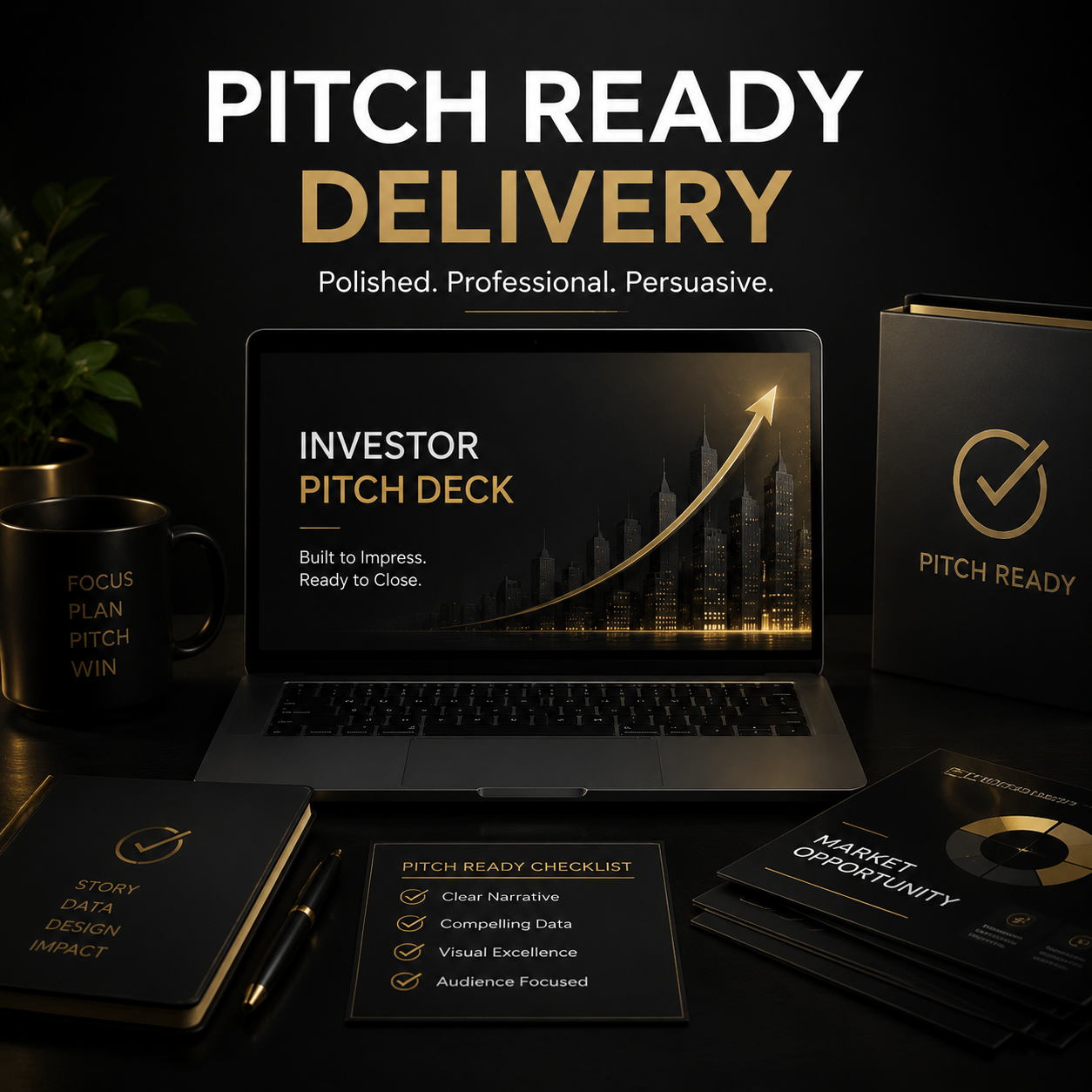 Pitch-ready investor deck delivery with polished slides, clear messaging, and a professional fundraising flow.