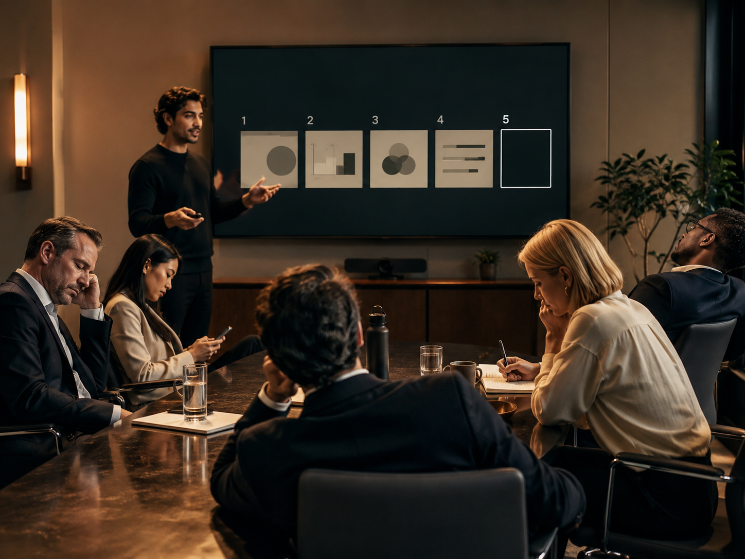 Investor presentation meeting focused on opening slides and key information shaping early investor decisions.