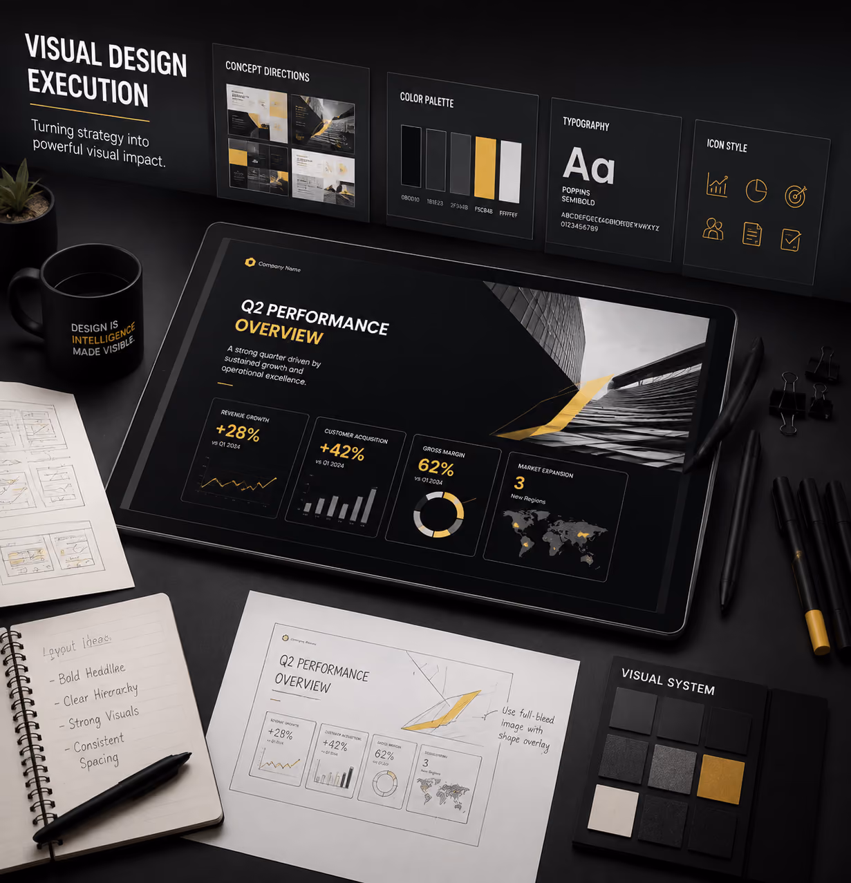 Sales deck visual design execution turns strategy and messaging into clear slides that support buyer understan