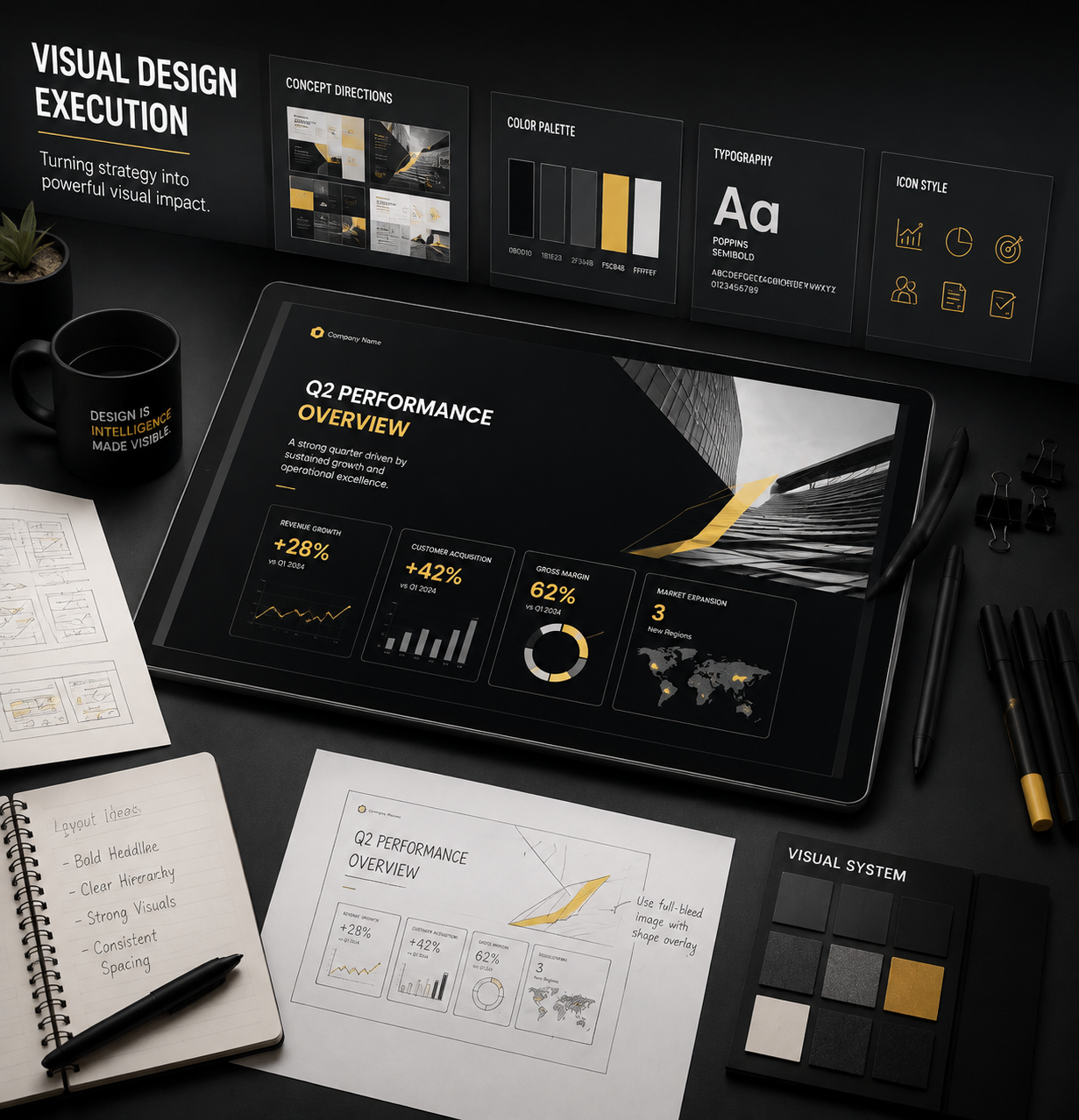 Sales deck visual design execution turns strategy and messaging into clear slides that support buyer understan