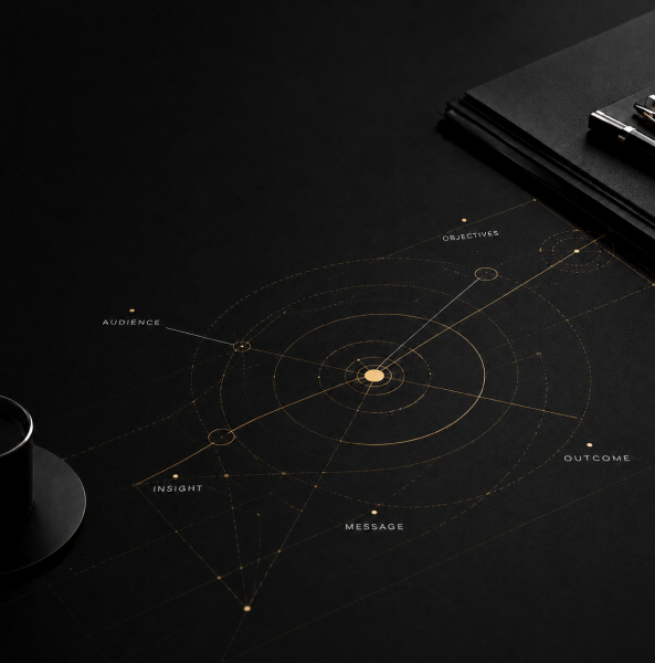Presentation strategy and briefing framework connecting business goals, audience needs, and key messaging in S