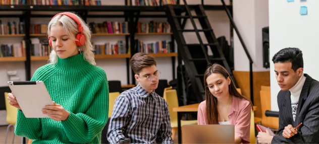 Education and EdTech professionals collaborating in a modern workspace for a strategic presentation and busine
