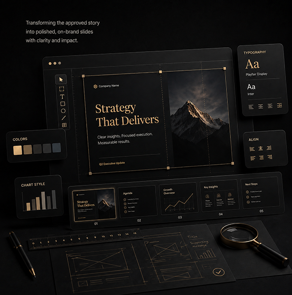 Toronto presentation design creating polished visual slides with clear layouts, charts, and brand-led styling.