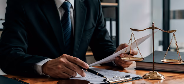 Toronto legal presentation design with a professional discussing documents and strategy in a business setting.