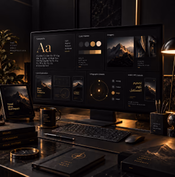 Visual presentation design workspace featuring polished slides, typography, layouts, and branding across Dubai
