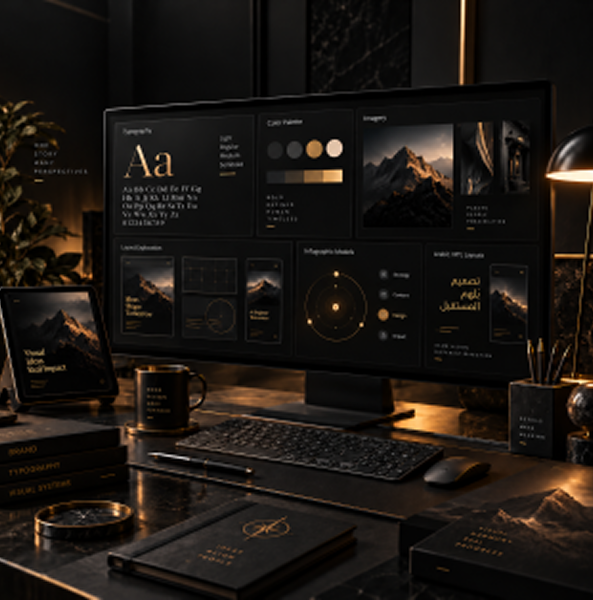 Visual presentation design workspace featuring polished slides, typography, layouts, and branding across Dubai