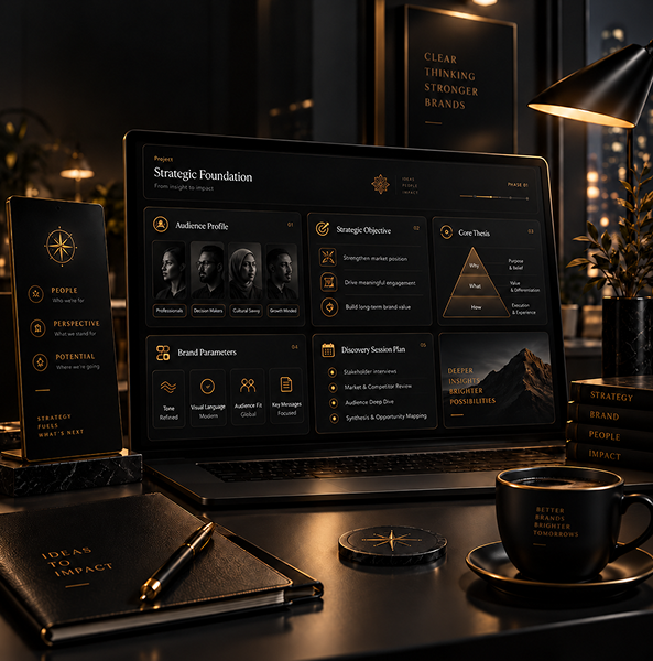 Presentation design review showing polished business slides, visual layouts, and delivery for business leaders