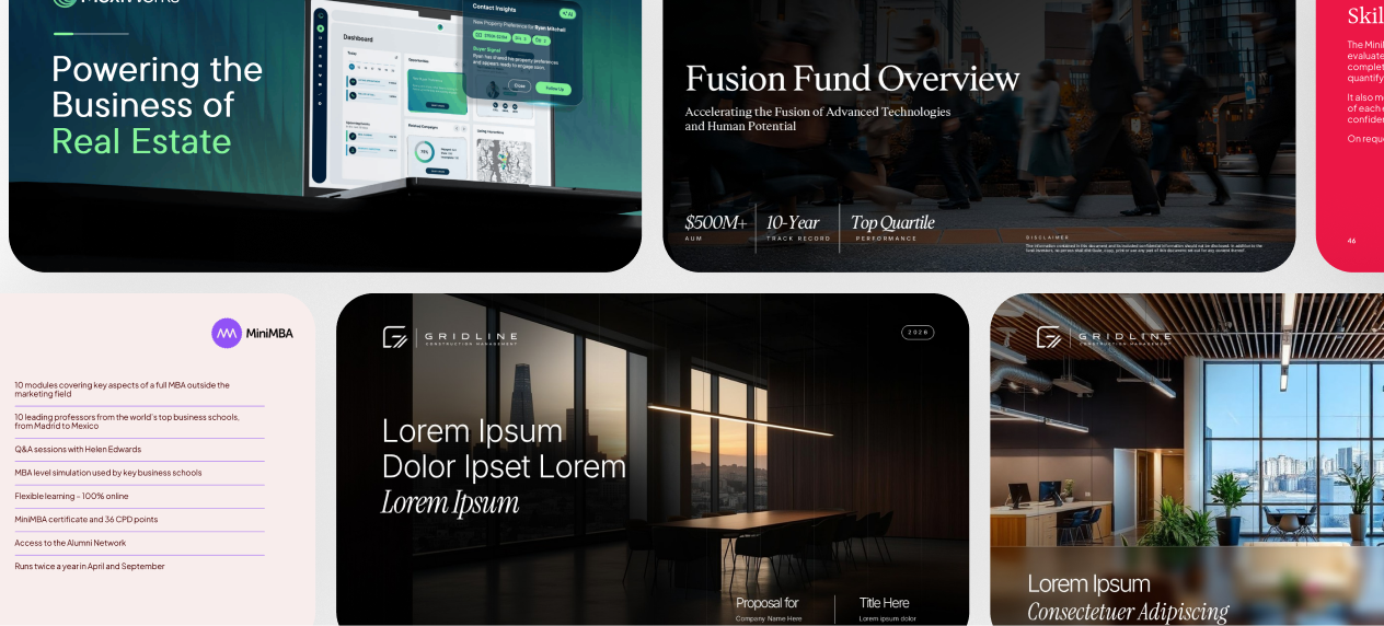 Energy and industrial presentation design combining data, visuals, and structured content for clear executive.