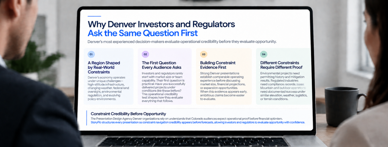 Denver presentation showing why investors and regulators ask the same questions first, with evidence.
