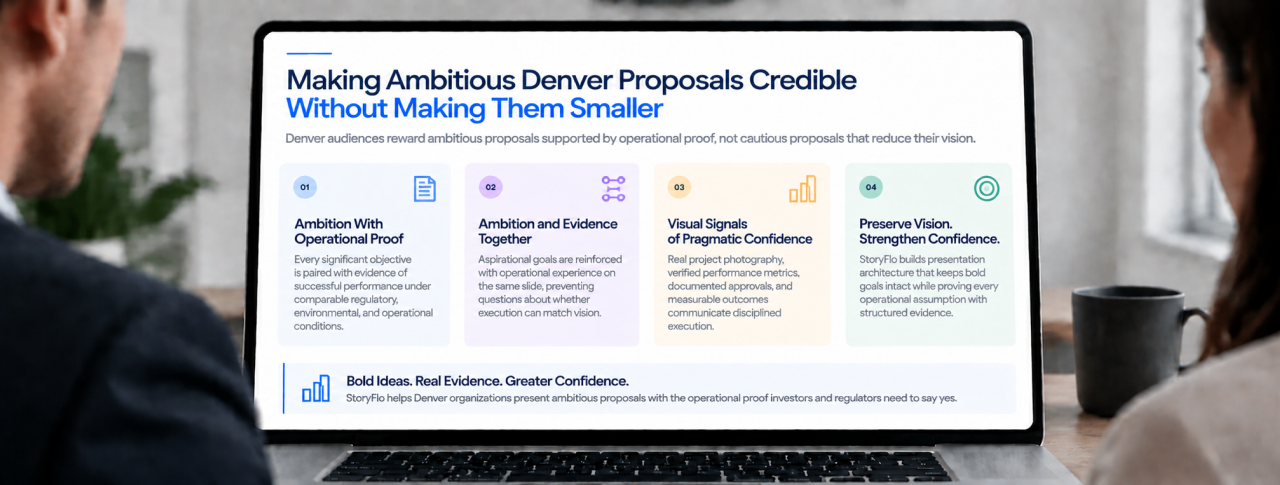 Denver proposal slide showing ambitious ideas made credible through evidence, constraints, and messaging.