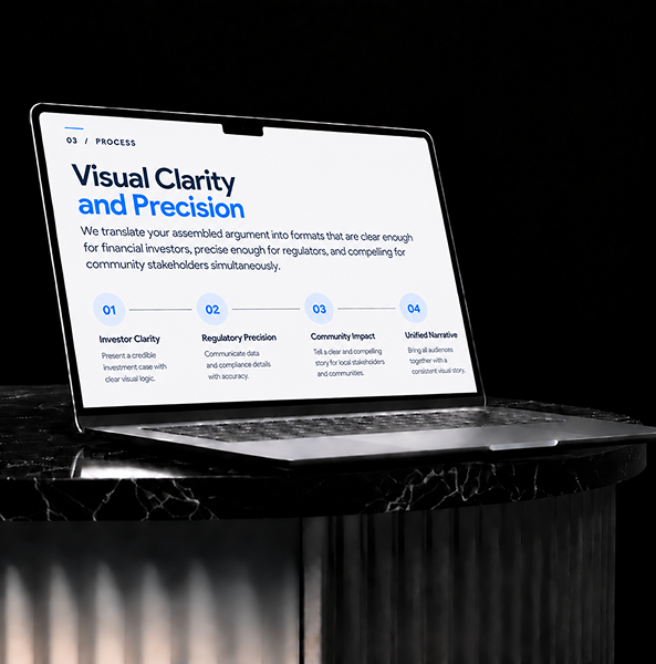 Denver presentation design slide focused on visual clarity, precise messaging, audience needs, and clarity.
