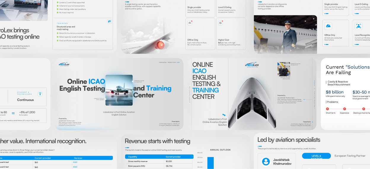 Aviation and airport logistics deck slides for Atlanta companies, showing training and operations