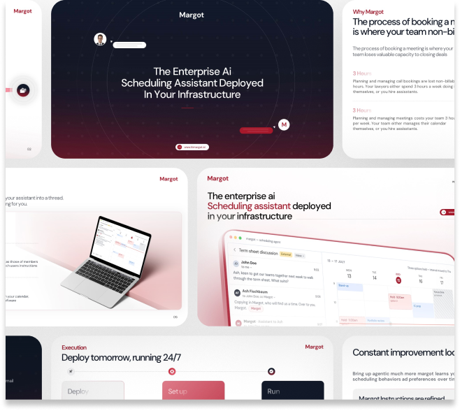 Enterprise AI sales deck slides showing deployment plans, product demos and customer outcomes