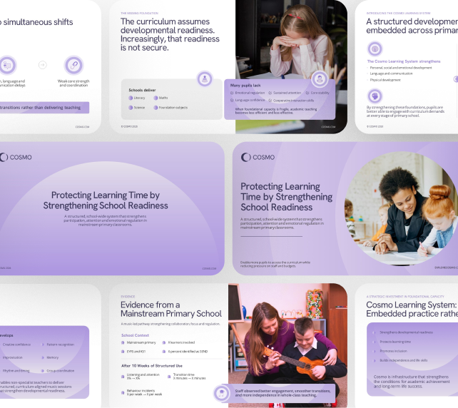 Corporate learning and development sales deck slides showing skills impact, engagement and ROI