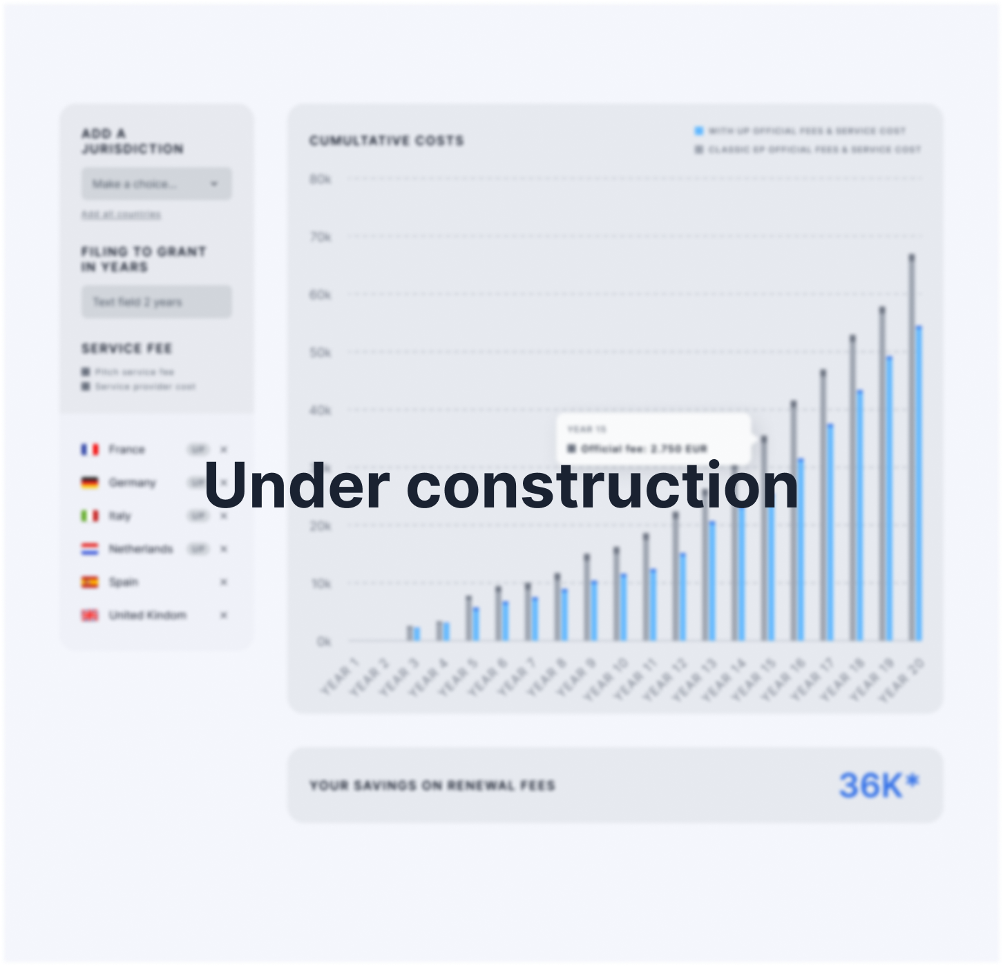 Unitary Patent Calculator tool preview
