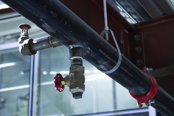 A close-up picture of fire extinguisher pipes.