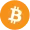 Bitcoin logo with a white B and two vertical lines on an orange circle background.