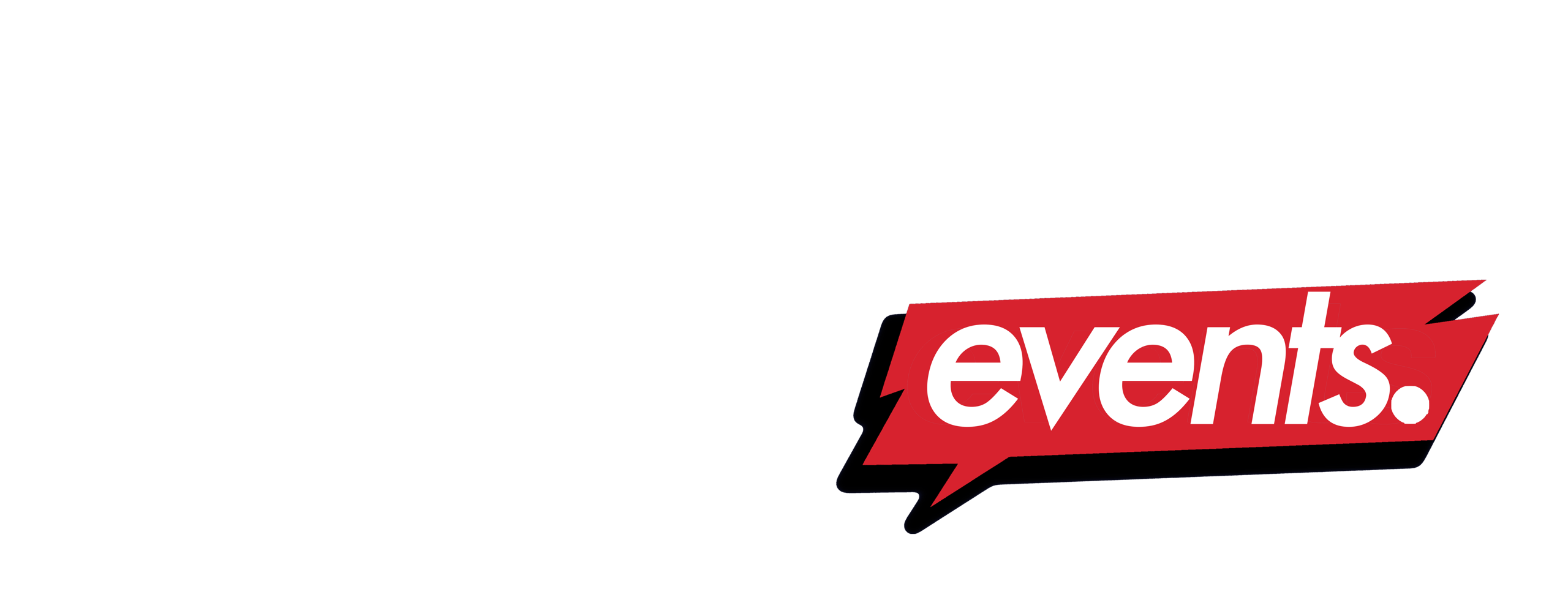 Text saying 'BE MORE THAN' in white with a red speech bubble containing 'events.'