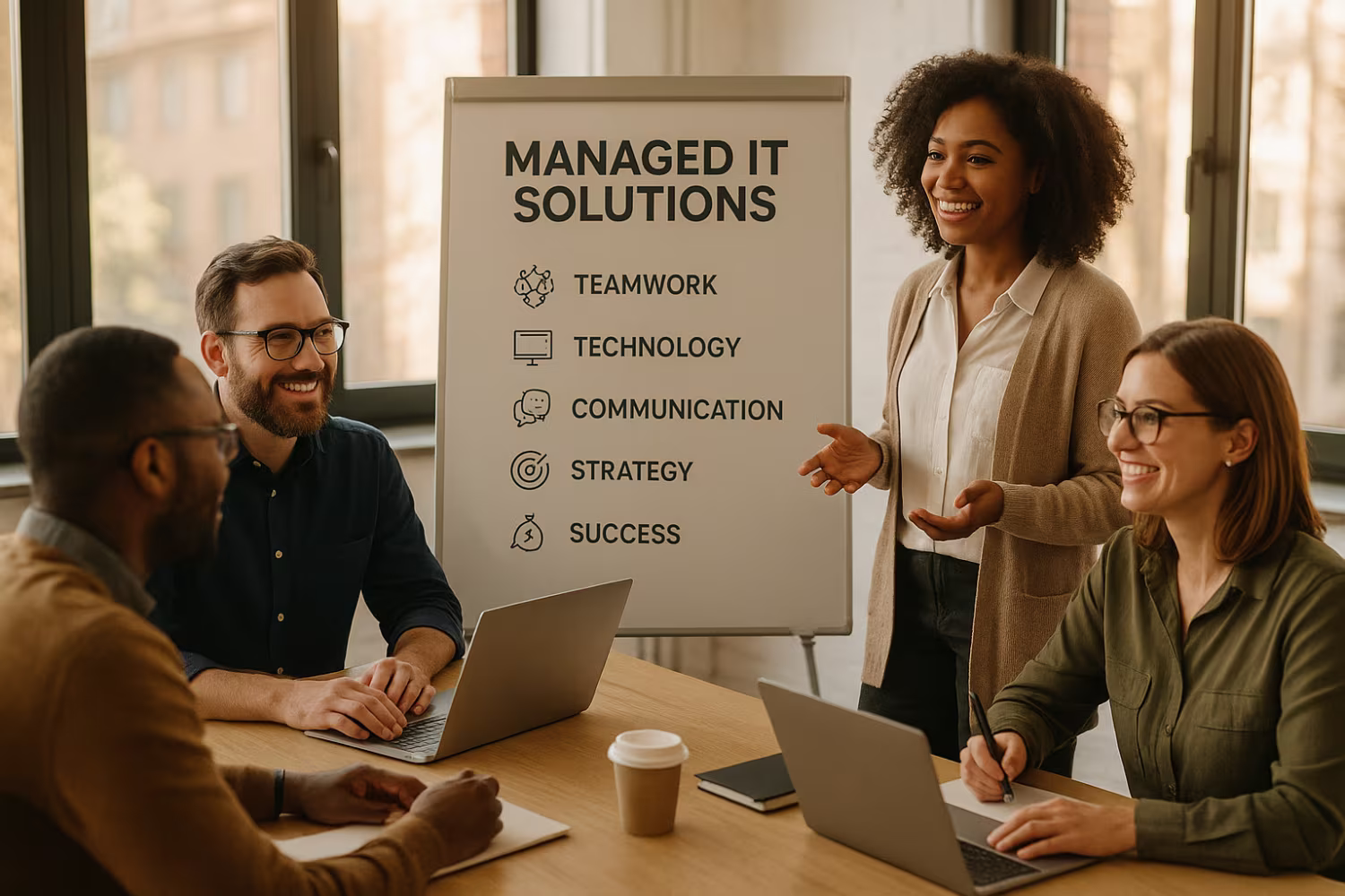 Diverse team discussing managed IT solutions