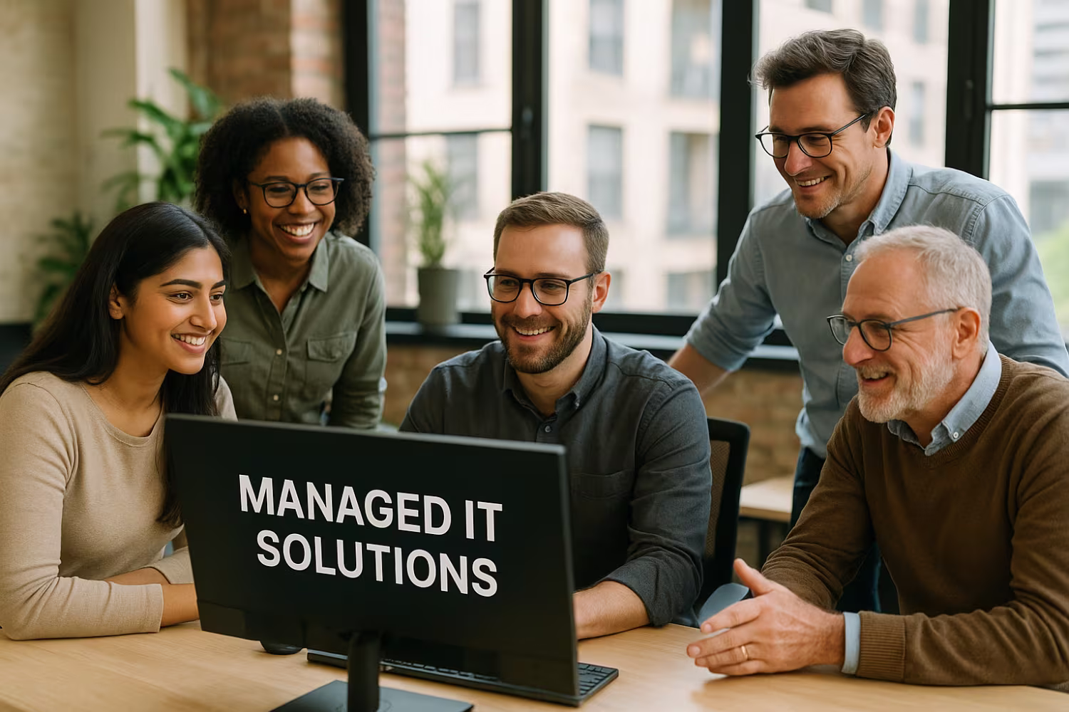 Diverse IT professionals discussing managed IT solutions