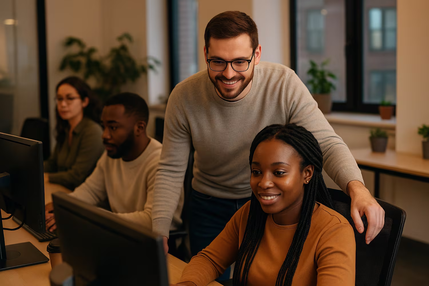 IT support assisting diverse team