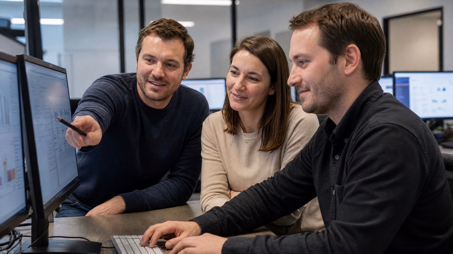 Team reviewing email retention policy on monitor 53