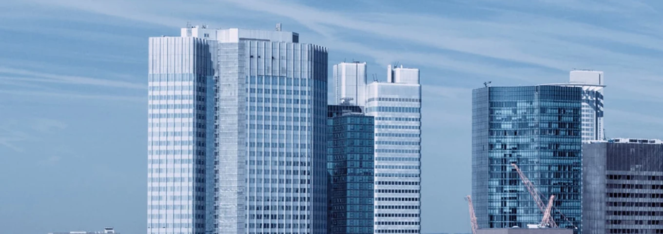 Skyline of a modern financial district with office towers