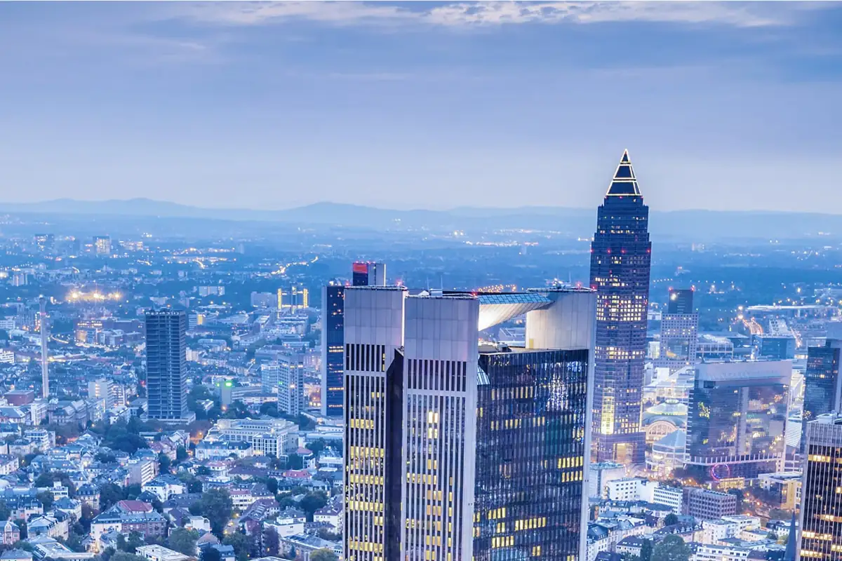Frankfurt financial district skyline with modern office buildings