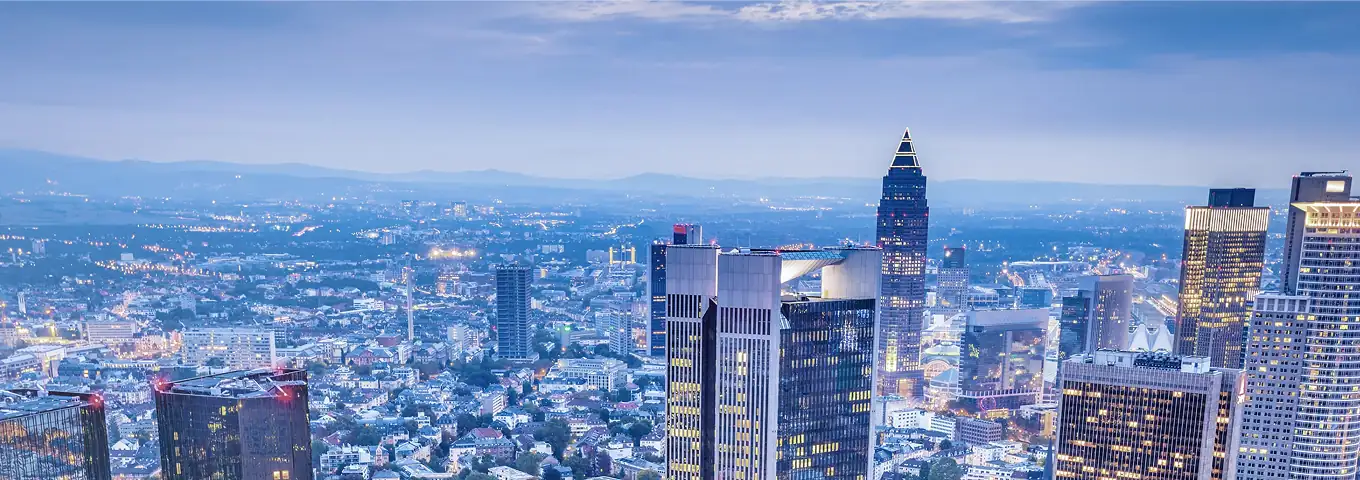 Frankfurt financial district skyline with modern office buildings