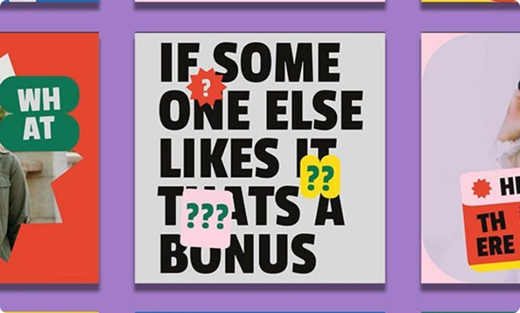 Text saying 'IF SOMEONE ELSE LIKES IT THAT'S A BONUS', with colorful question mark stickers around some words.