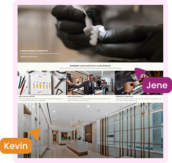 Collage of dental-related images including a close-up of gloved hands handling a dental model, diagrams of teeth anatomy, a smiling man in a dental clinic, dental tools in use, and a modern dental clinic interior with glass partitions and reception area.